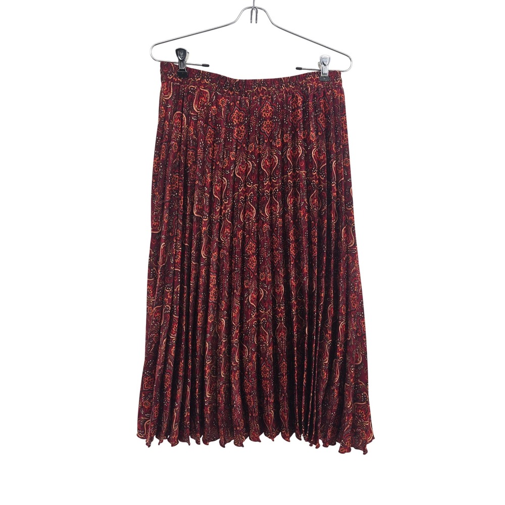 Max Studio Skirt Womens L 9712V19 Burgundy Paisley Pleated Midi NEW